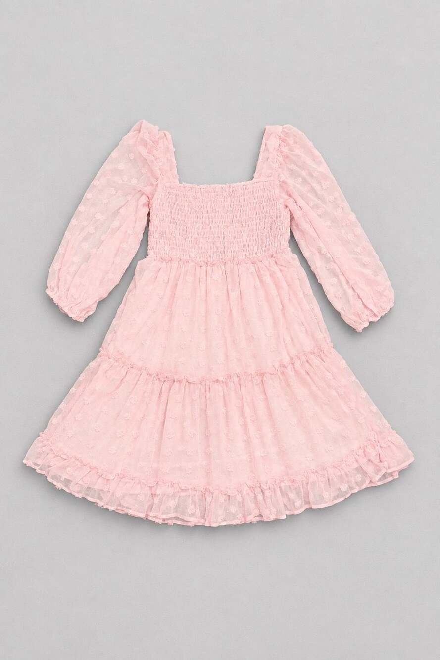 White Birch Swiss Dot Long Sleeve Pink Dress